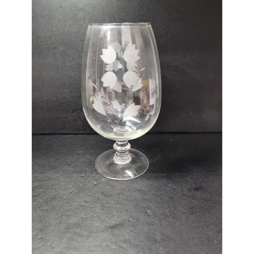 Chintz Flower Etched Clear Glass Vase, 11